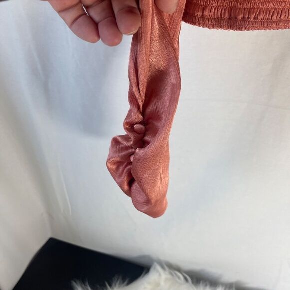 Free People Santiago NWT Pink Cinnamon Puff Shoulder Crop Top Sz XS - Picture 7 of 12